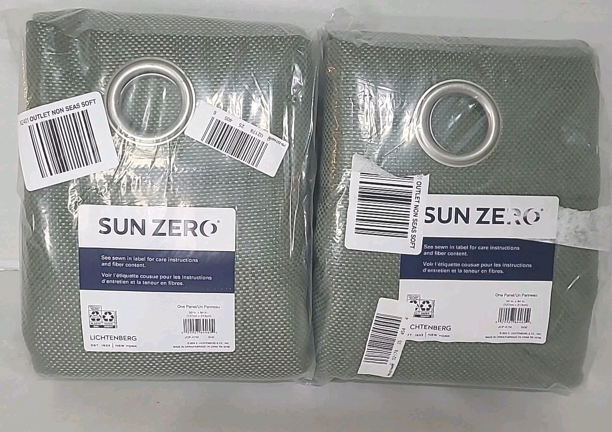 Sun Zero Atmosphere Grommet Top 100% Blackout 2 Curtain Panels 50″ X 84″ Sage