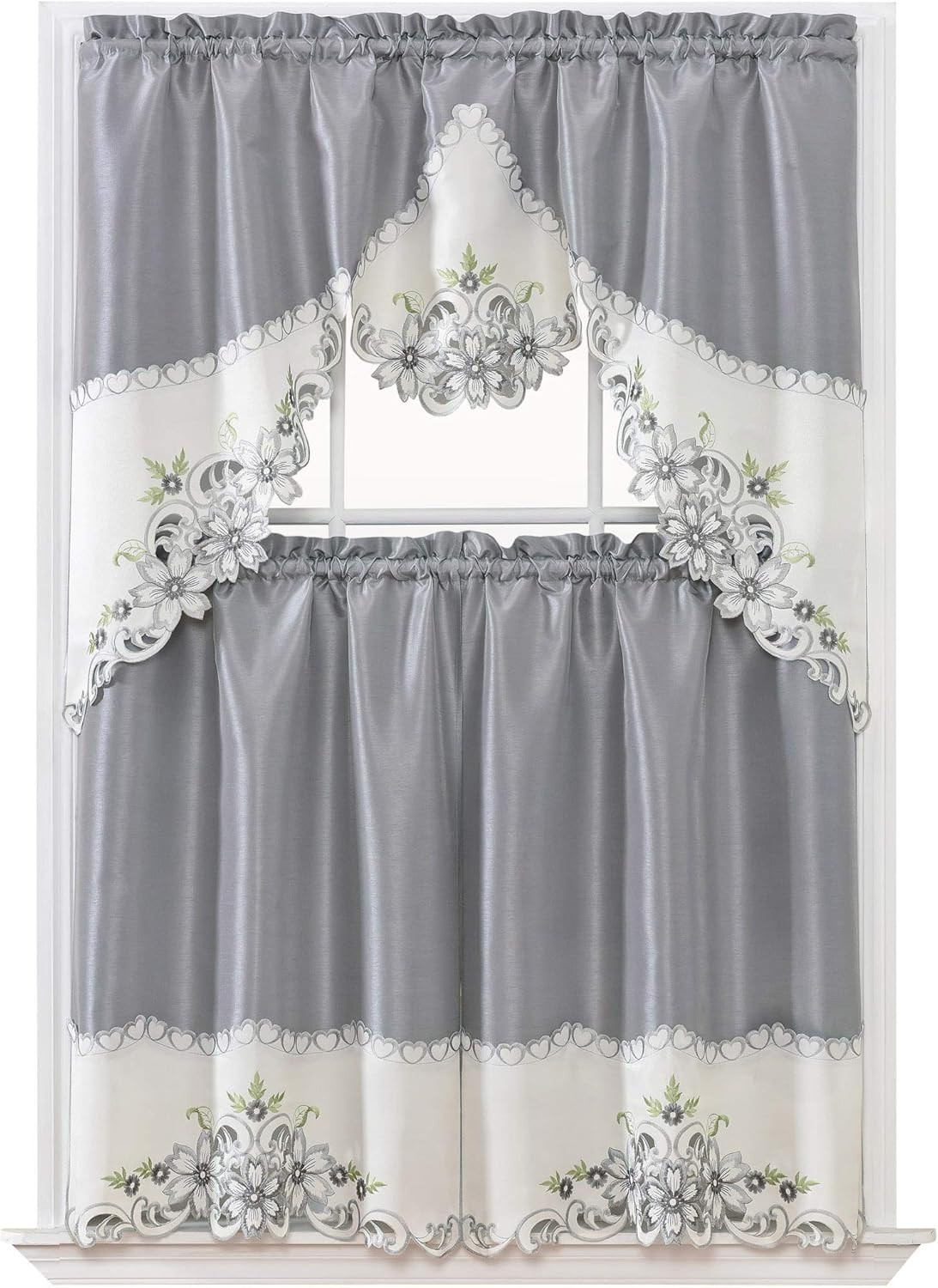 GOHD Arch Floral Kitchen Curtain Set/Swag Valance & Tier Set. Nice Matching Colo