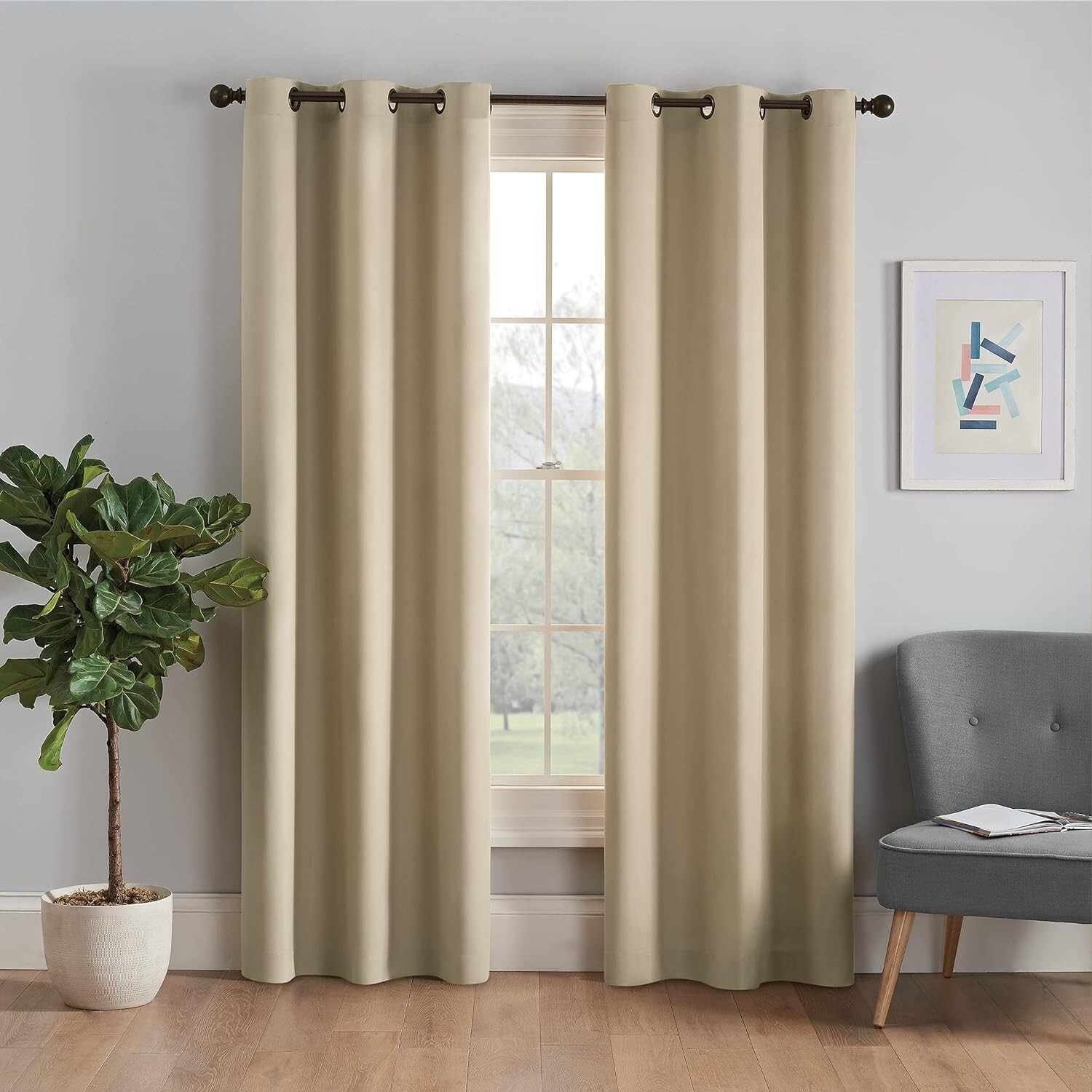 ECLIPSE (2 PACK) MICROFIBER BLACKOUT THERMAL GROMMET CURTAIN PANEL, BEIGE 42X84