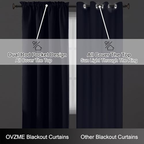 Short Blackout Curtains for Bedroom 54 40″W x 54″L (Pack of 2) Navy Blue