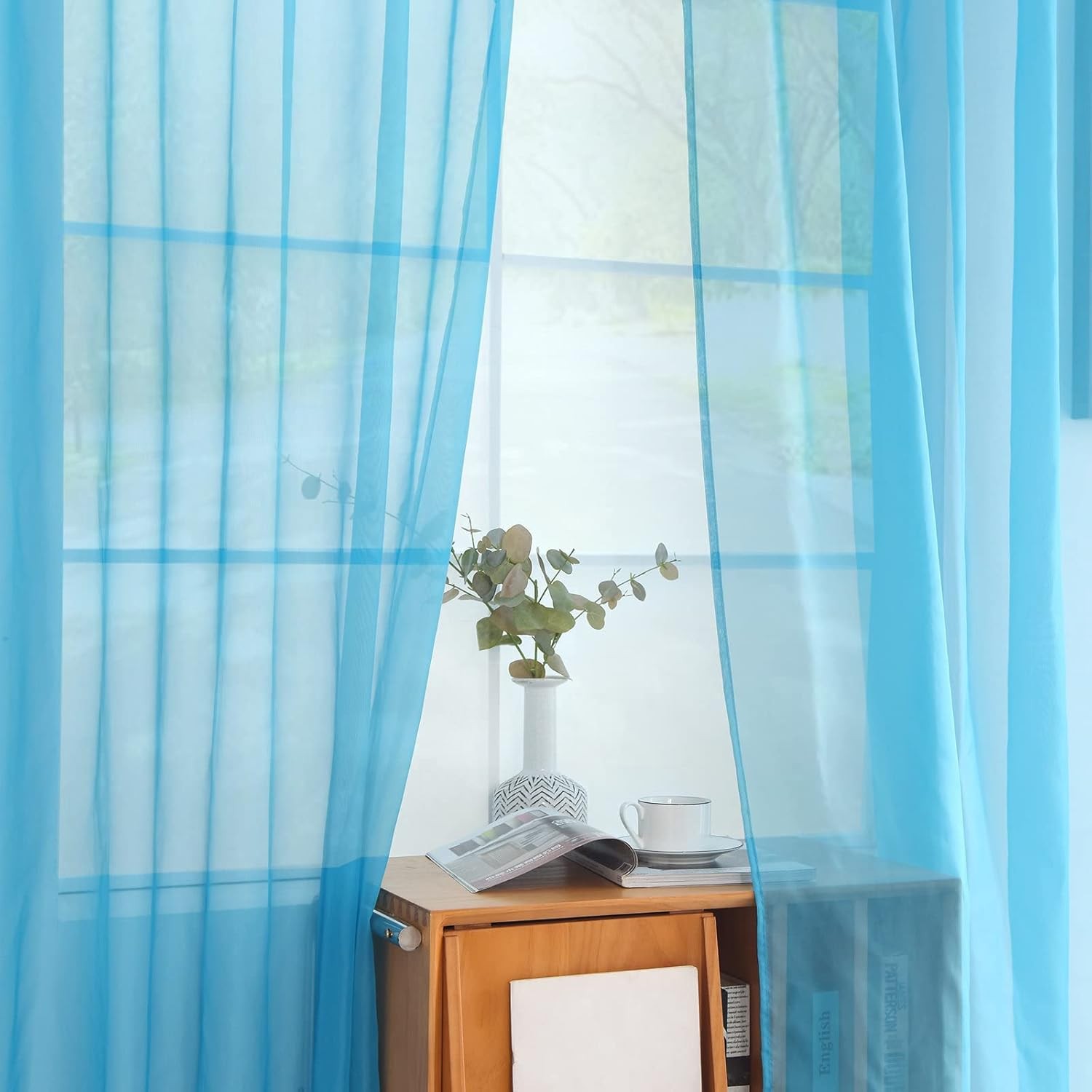 Pocket Curtain Voile Draperies 2 Panels BLUE 52X84