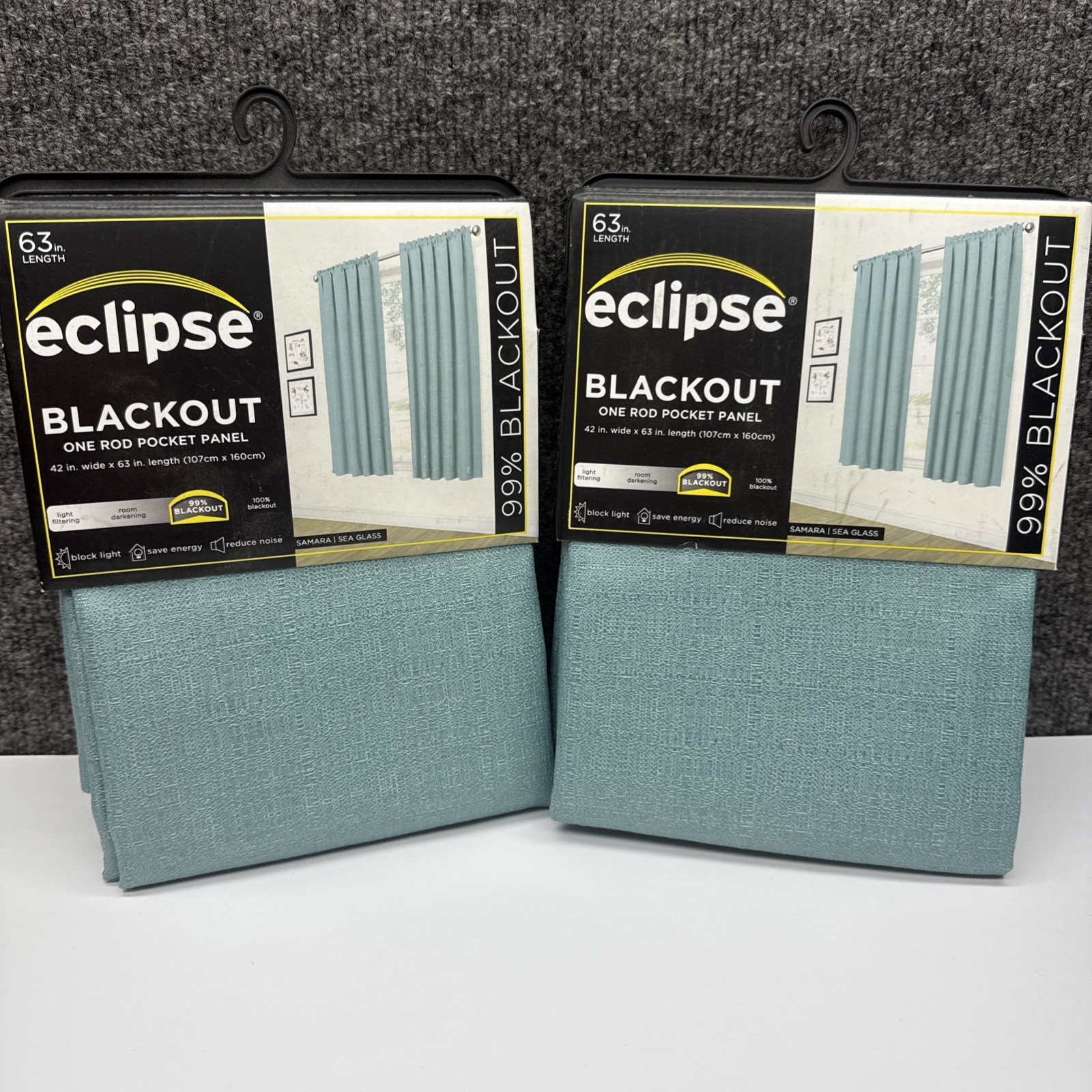 2 Eclipse Blackout Curtains Sea Glass Blue Green 42×63 NEW NIP 42 wide 63” Long