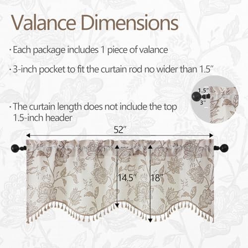 Scalloped Valance for Windows – Faux Linen 52″W x 18″L (Pack of 1) Taupe