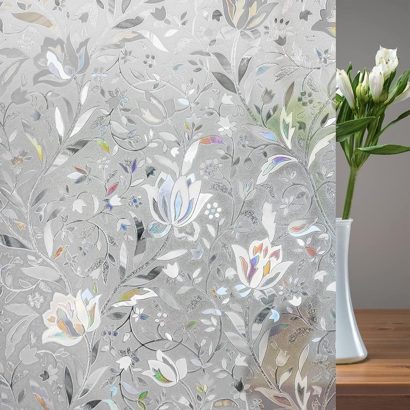 Privacy Window Film Static Cling Tulip Pattern UV Protection Decorative Film New