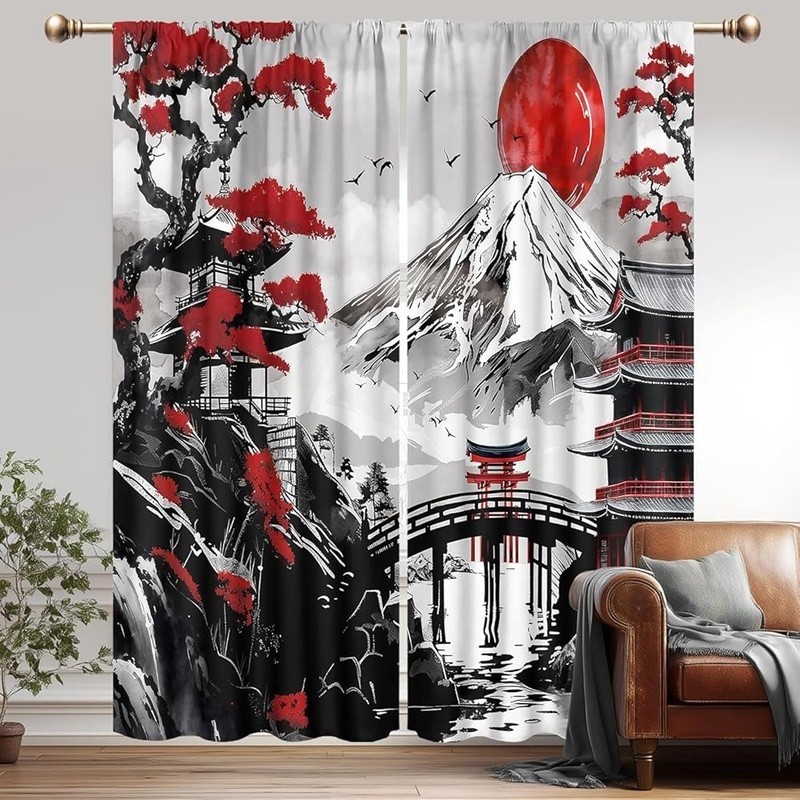 Energy Efficient Black Red Curtain Panels Soft Polyester Privacy Decor New