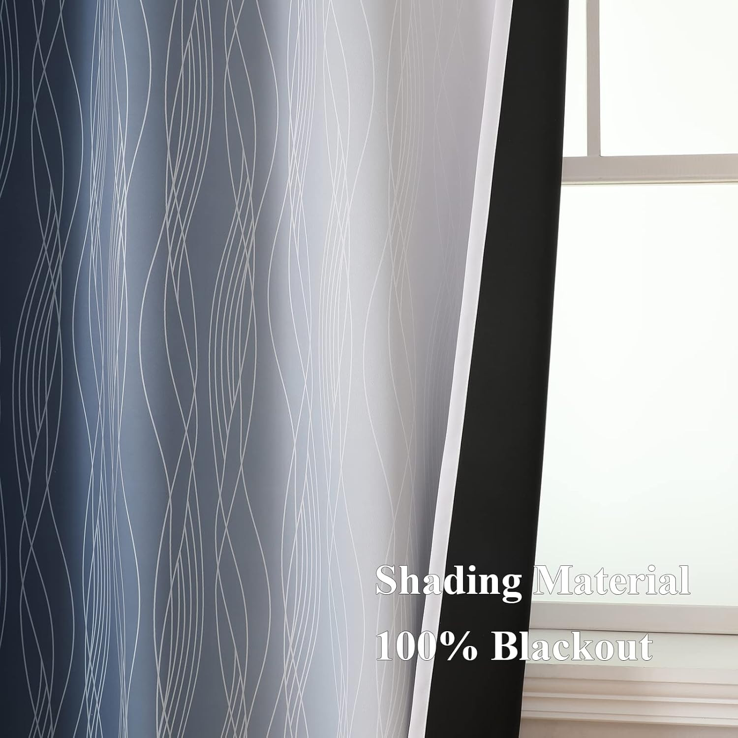 Navy Blue and Greyish White Blackout Curtains for Bedroom 84 Inches Long, Full R