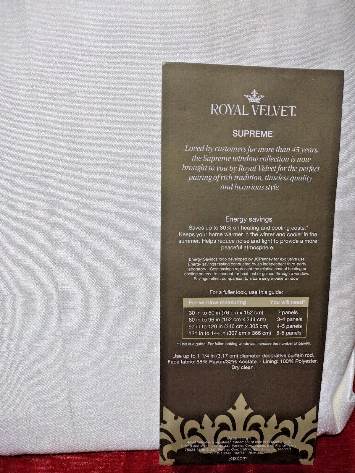 Royal Velvet Supreme Cream Pinch Pleat Back Tab Panel 37.5″ W x 84″ MSRP $110.00