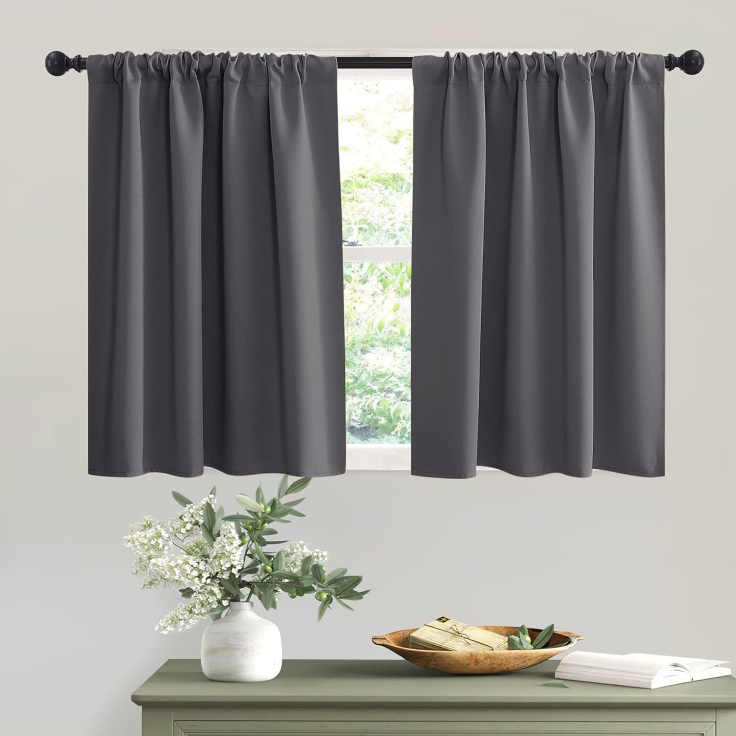 Short Curtains Gray Half Window Curtains for Bedroom, Privacy Curtain Tiers for