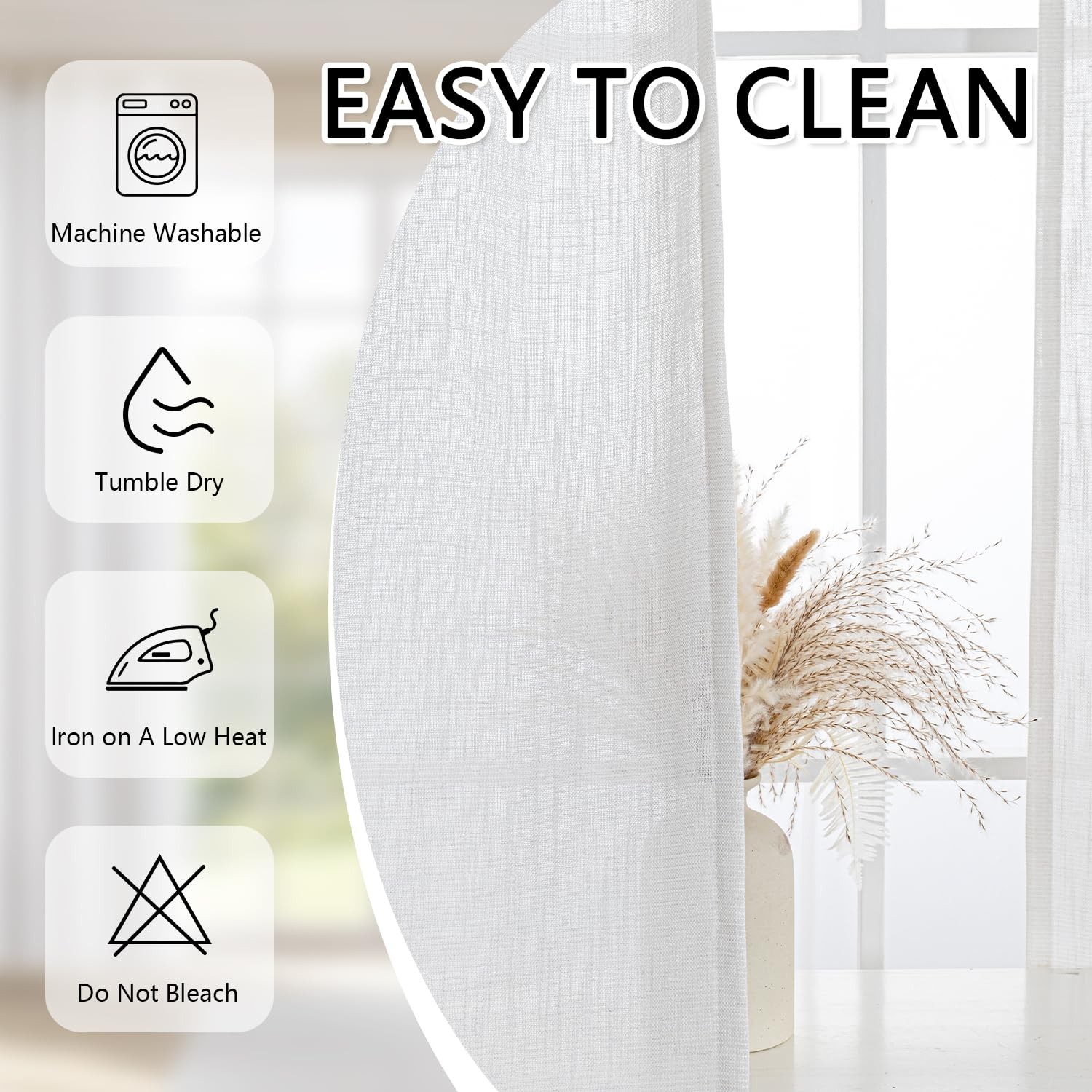 Natural Curtains for Bedroom 63 Inches Long Pinch Pleated Semi Sheer Drapes B…
