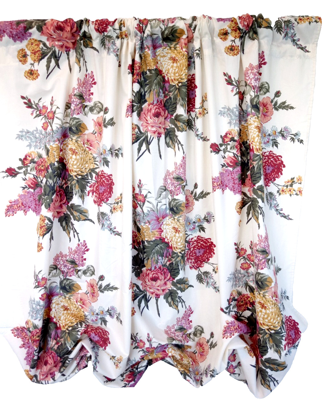 4 Vintage Country Victorian Floral Rose Ruched Swag Balloon Curtain Panels SET