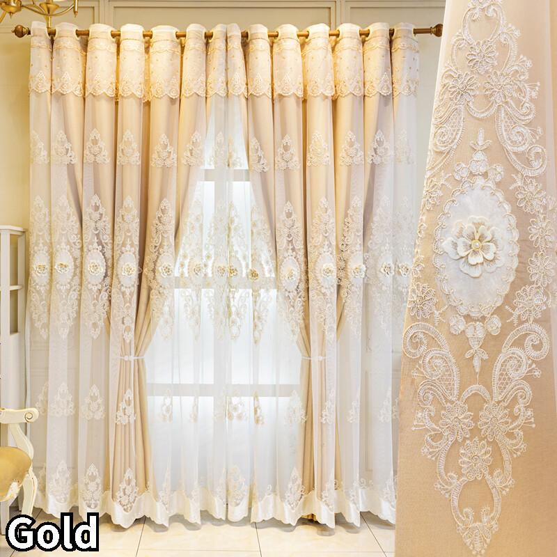 1 Panel Blackout Curtain Double Layer Window Tulle Drape Valance 3D Flower Home