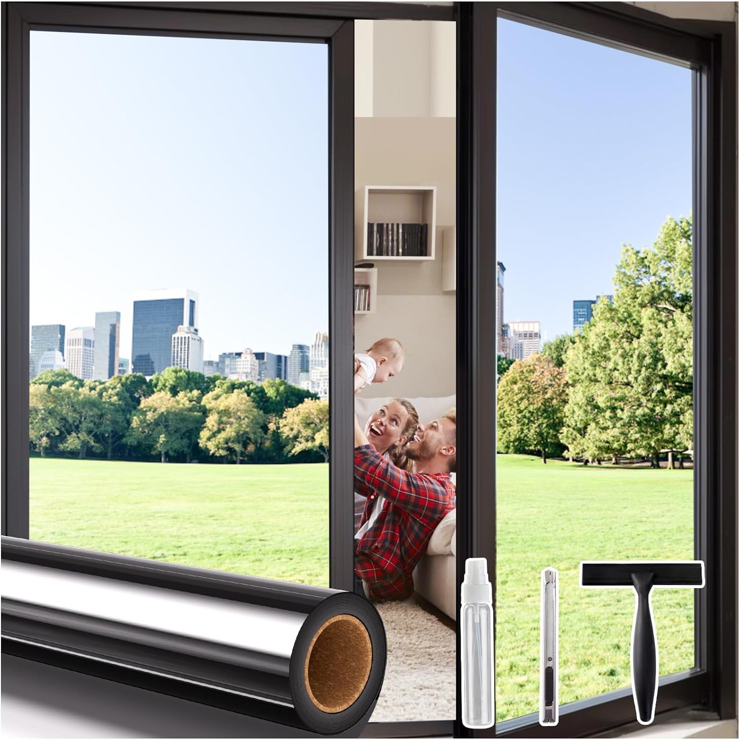 One Way Privacy Window Film with 3 Tools, Reflective Window Tint