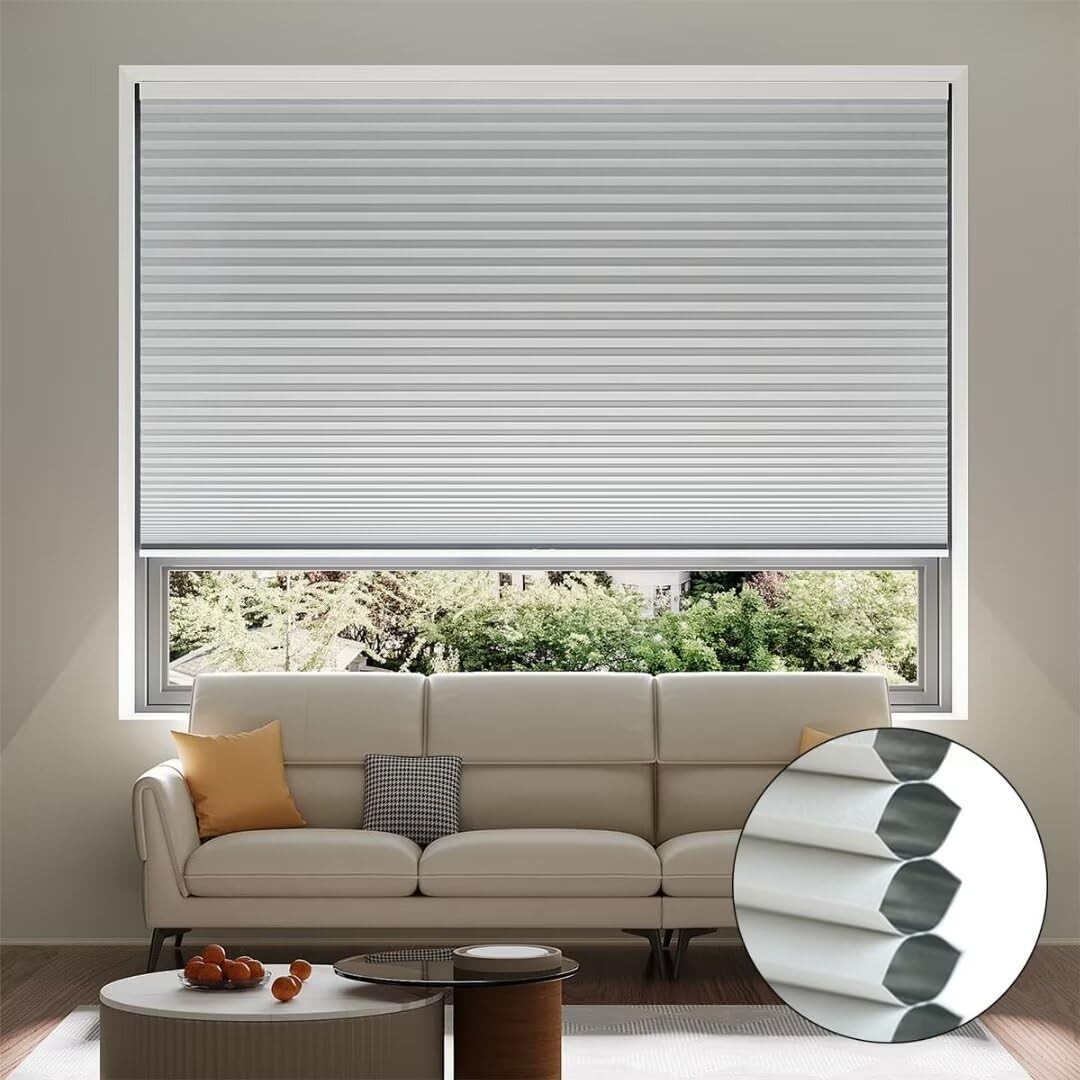 Uilvffo Blackout Honeycomb Cellular Shades for Windows – Cordless, White 24×64