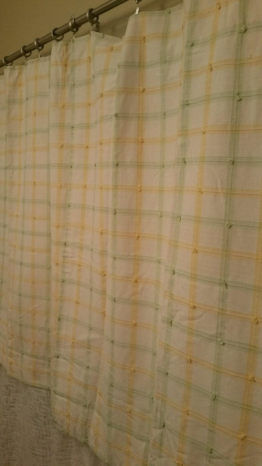 1 PR BABY CHILD ROOM GREEN & YELLOW PLAID HANDMADE CURTAINS 53″-65 L & 90″W MINT