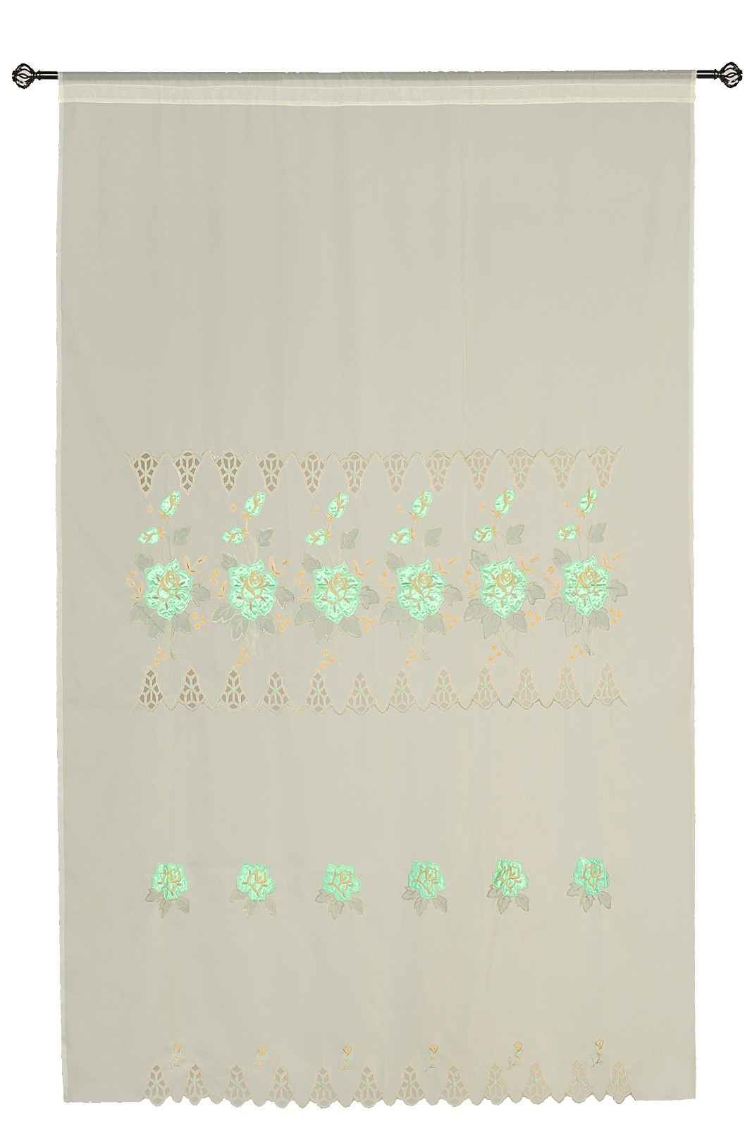 New Ivory Sheer Mint Green Floral embroidery Curtain House Windows (60″Wx90″L)