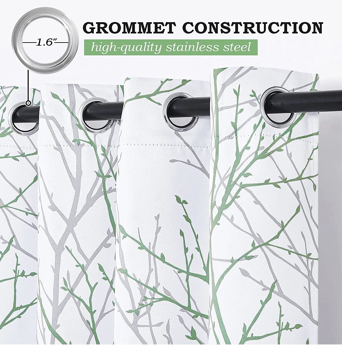NICETOWN Tree Branch Printed Window Curtains/Drapes W/Grommet Top(W52*L84inches)