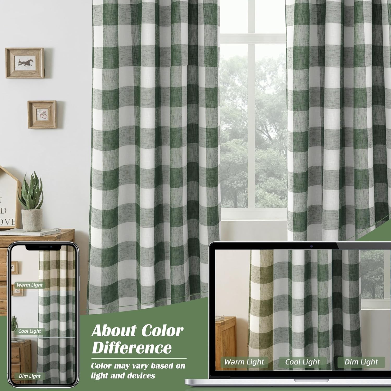 Buffalo Plaid Blackout Curtains 52×84 Loden Green – Set of 2