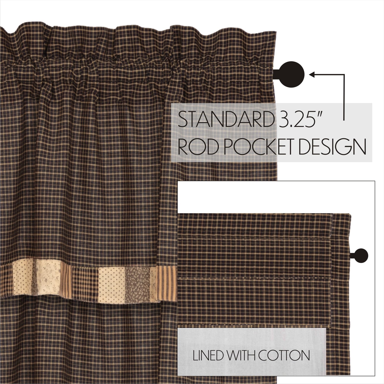 Vhc Brands Kettle Grove Cotton 84X40 Panel Attached Valance Block Border Set Of