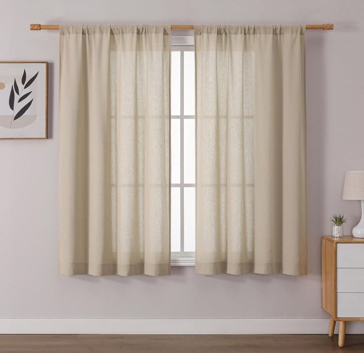 SET OF 2! Soft Linen Curtains 42″ X 63″, Indoor Window Drapes Semi Sheer