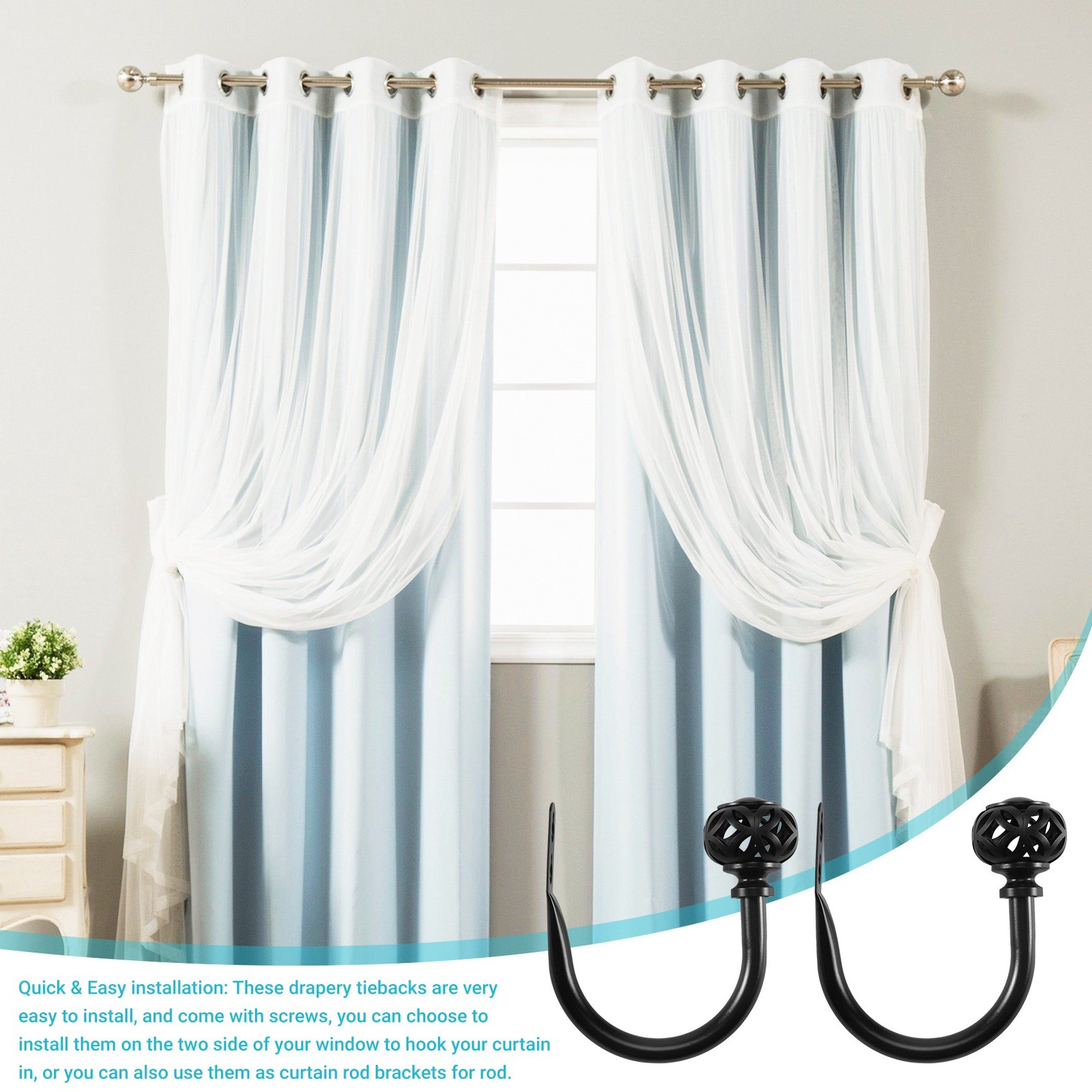 1 Pair of Metal Curtain Hooks – Retro Wall Mounted Curtain Hold Back5879