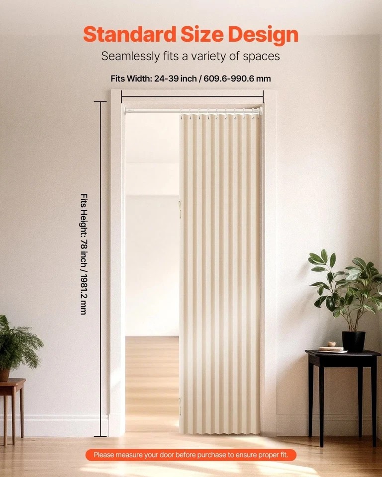 Accordion Door, 47 x 78 inch, Blackout Fabric Folding Magnetic Door Curtain, wit