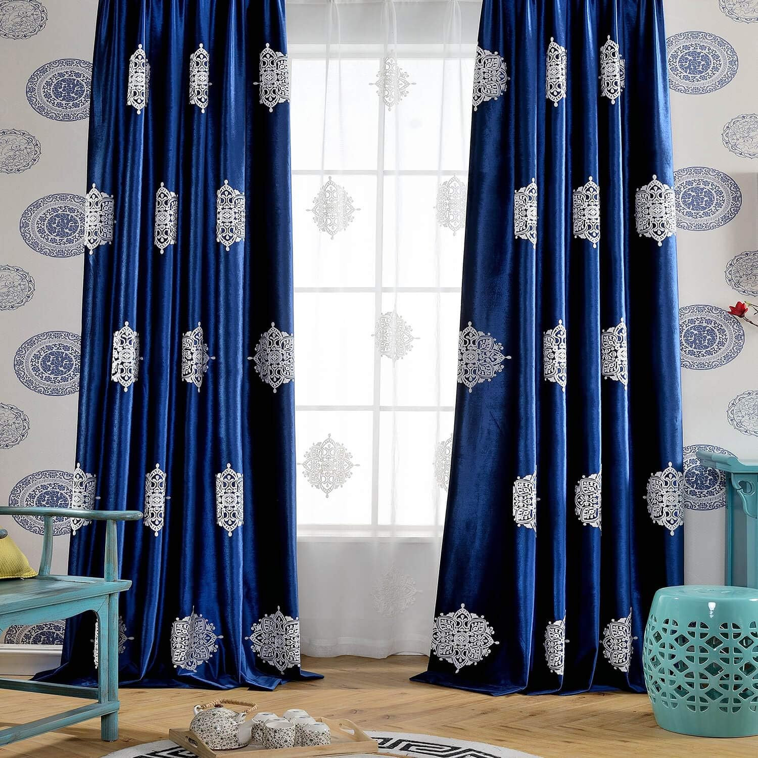 Vintage Dark Blue Velvet Curtains, Soft Thick Thermal Insulated Drapes for Bedro