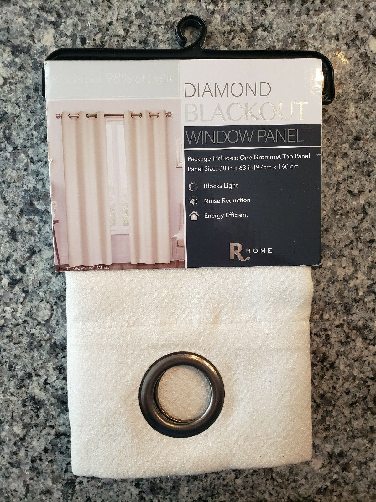 R Home Diamond Blackout Grommet Top Panel – 38 x 63 in. – Ivory