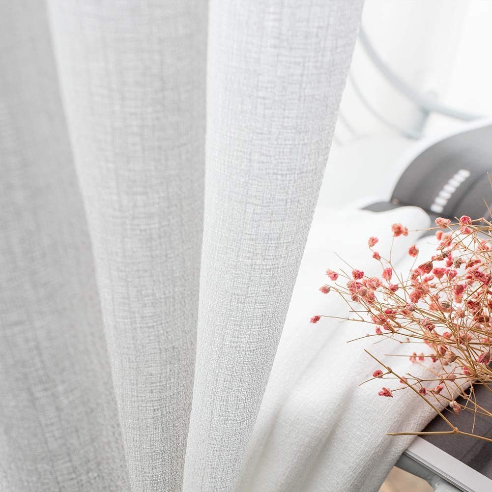 Voile Curtain, Faux Linen, Semi Sheer, With Rings, For Bedroom, Living…