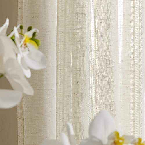 Linen Sheer Curtain 84 inches Length, Rod 52″W x 84″L (Pack of 2) Natural