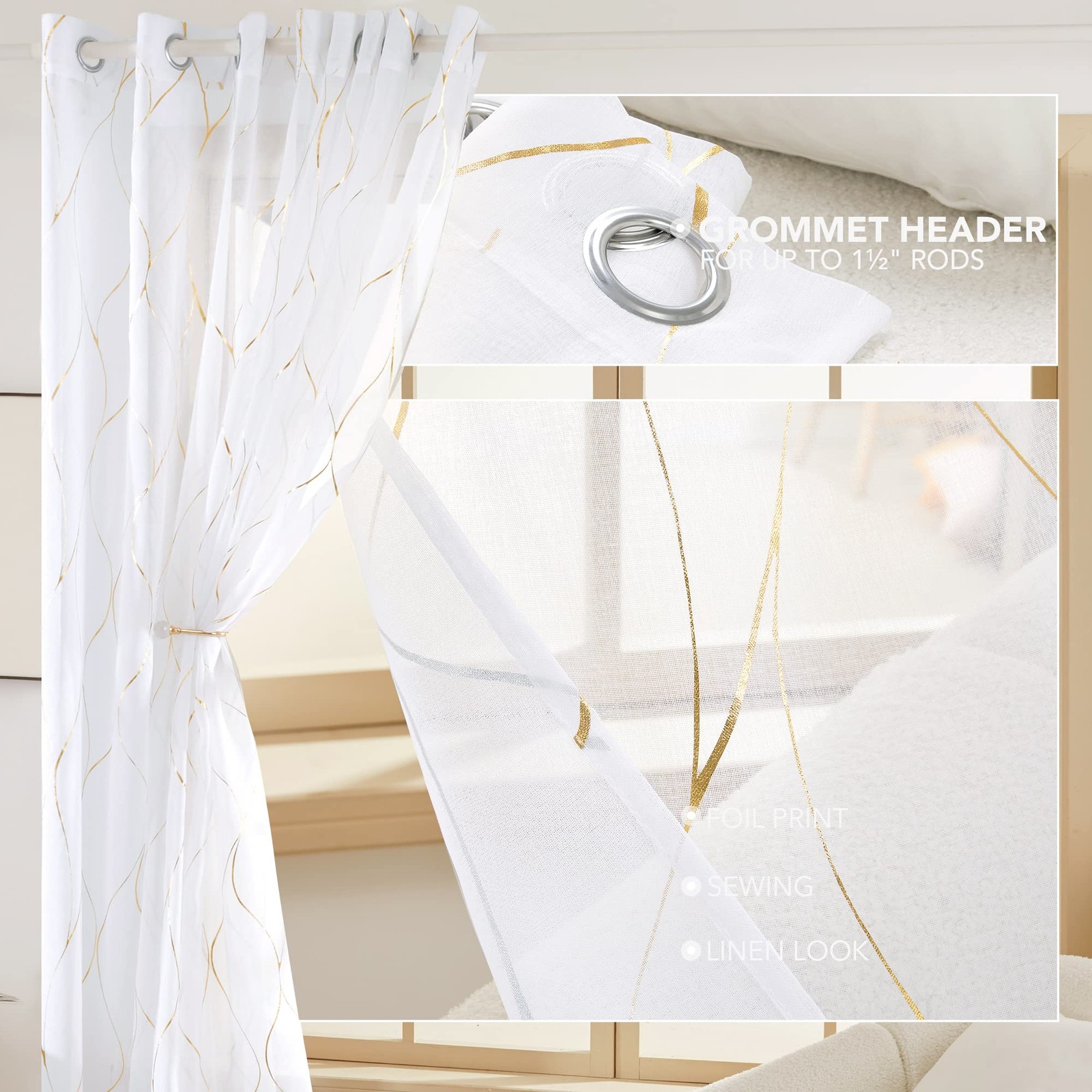 Semi Sheer Curtains 2 Panels, 52W x 108L Inch Each, Grommet Top Voile, Light-…