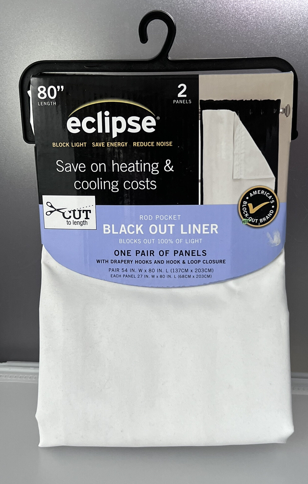 Eclipse 80″ Black Out Liner Panel 2 Panels 54″x80″New White