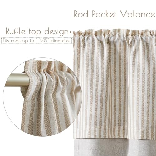 Linen Striped Valance for 50″W x 18″L (Pack of 1) Striped | Tan on Beige