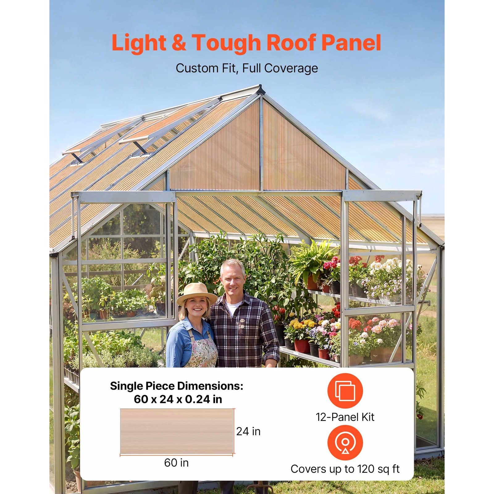 Corrugated Polycarbonate Roof Panels (12 Pcs, 5’x2′) for Greenhouses & Gazebos