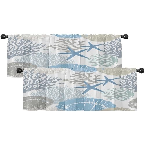 2 Pack Valances Window Treatments, 18″W x 52″L (Pack of 2) Beach Starfish