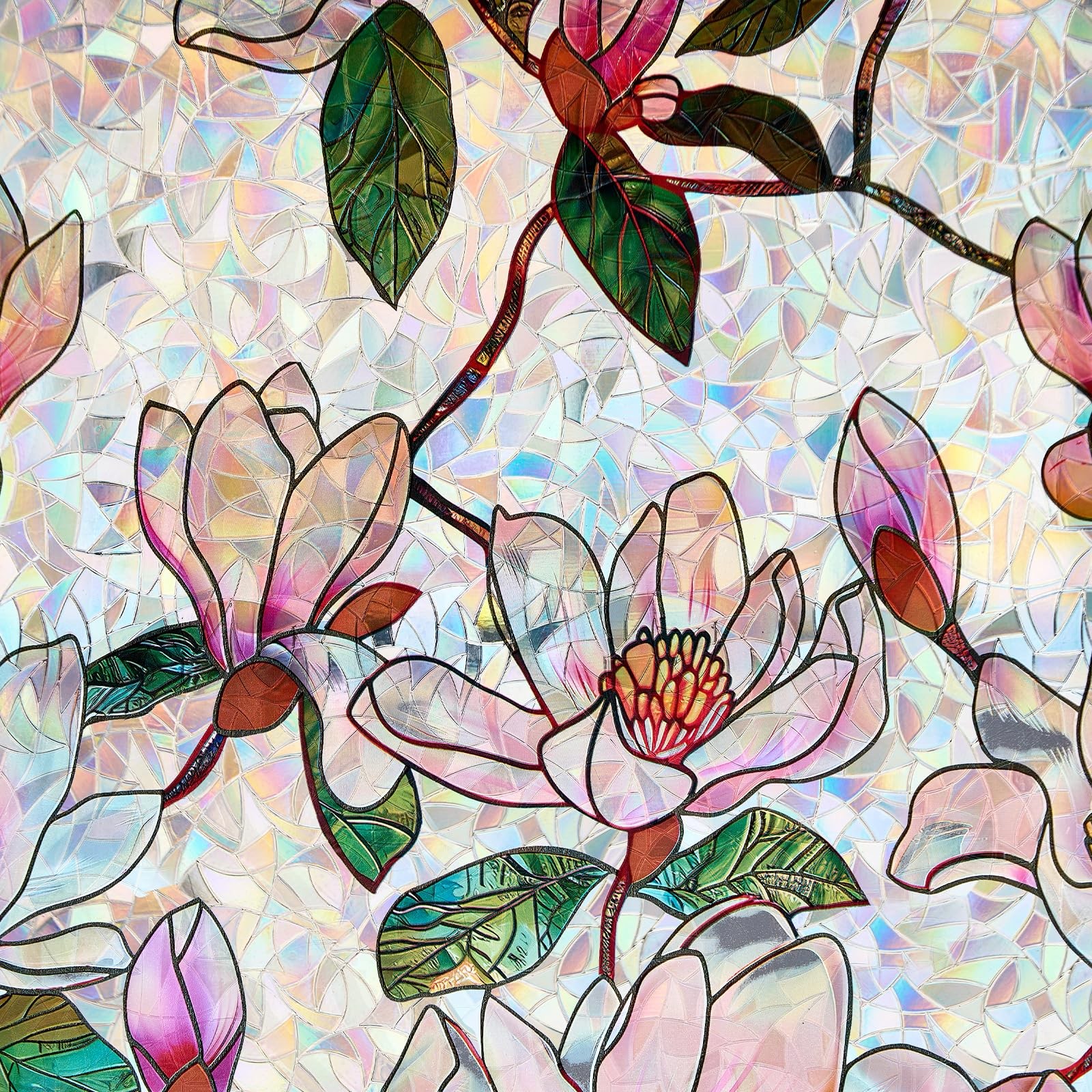 Window Privacy Film, Magnolia Flower Decorative Static Cling Glass Sticker No…