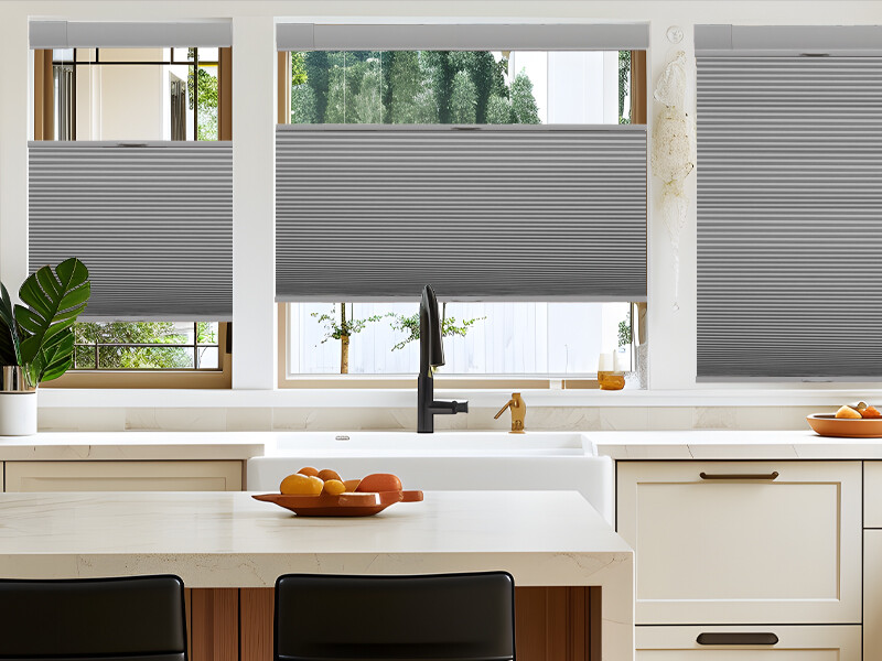 No Screw Installation Clearance Light Filtering Gray Cellular Blinds Honeycomb