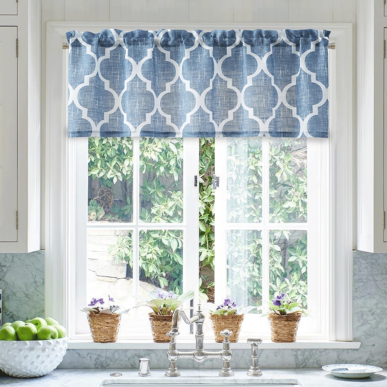 Kitchen Valance Curtain Moroccan Quatrefoil Print Farmhouse Decor 50x18in