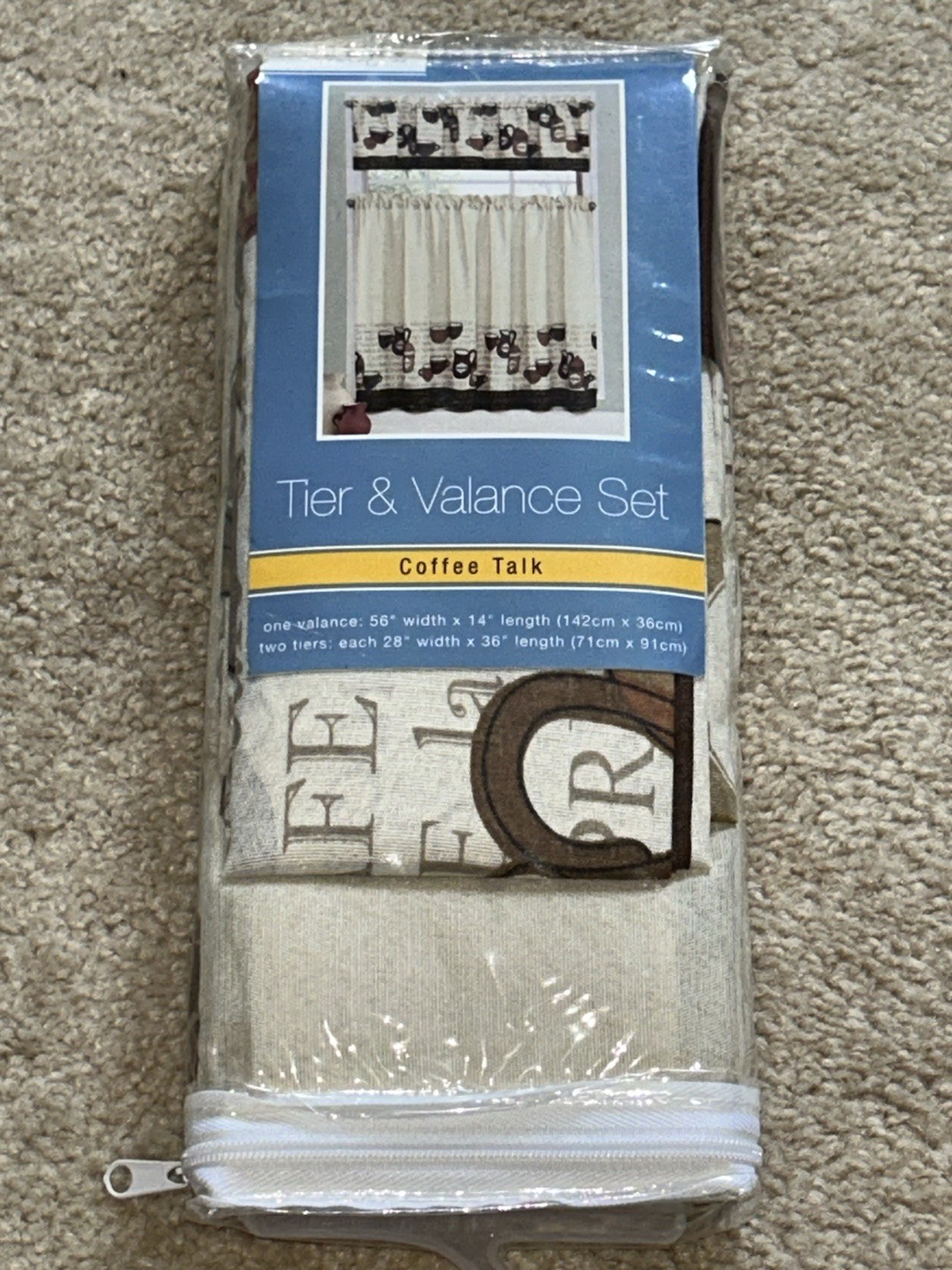Vintage Coffee Talk Tier and Valance Kitchen Curtain Set New in Package Ellery