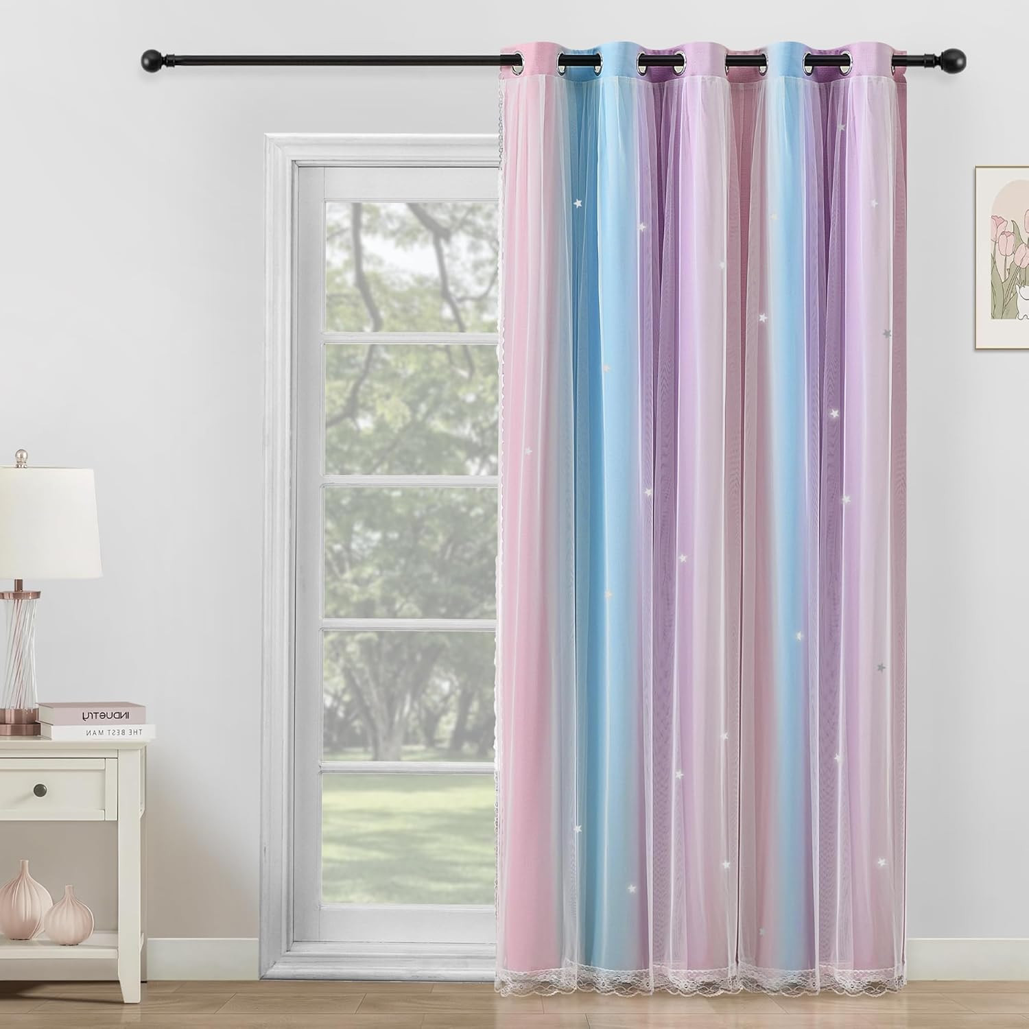 Extra Wide Curtains 84 Inches Long for Girls Bedroom Sliding Glass Door Kids Bla