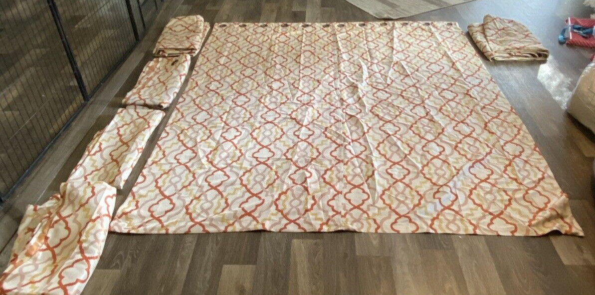 6 Curtain Panels Orange Pink Yellow Geometric Grommets 75” X 83”