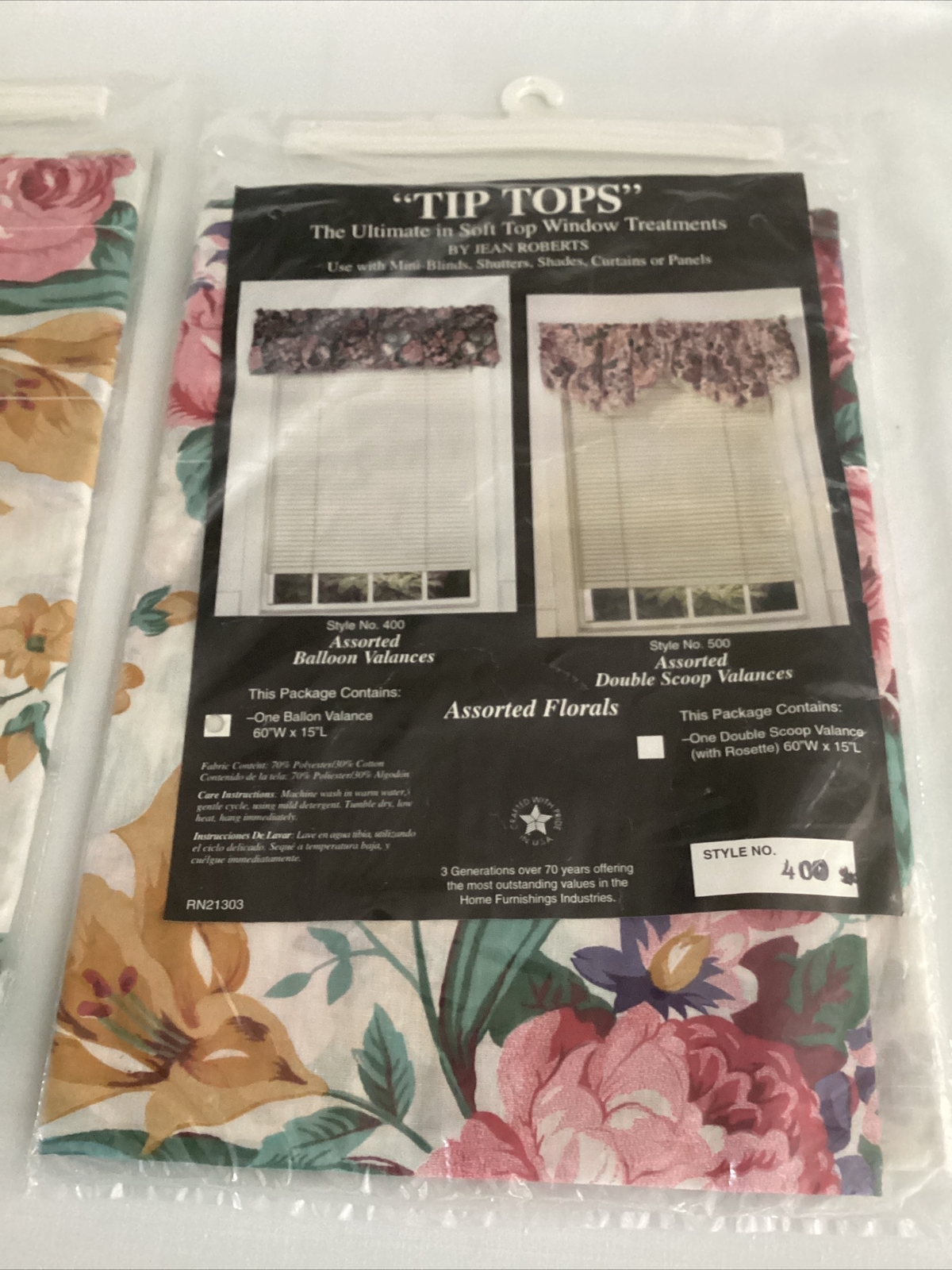 Two (2) Floral Balloon Valances 60” x 15” Tip Tops by Jean Roberts