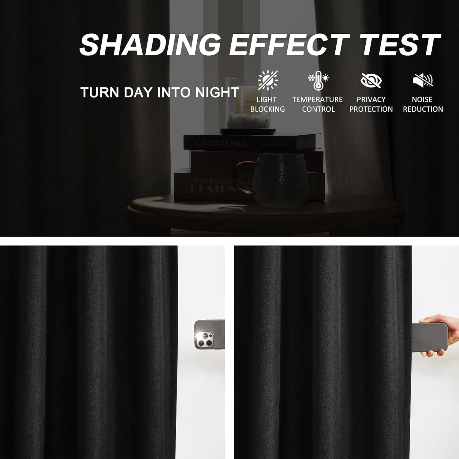 Blackout Curtains 90″ Long, Thermal Insulated, 2 Panels, Back Tab, Room Darkenin