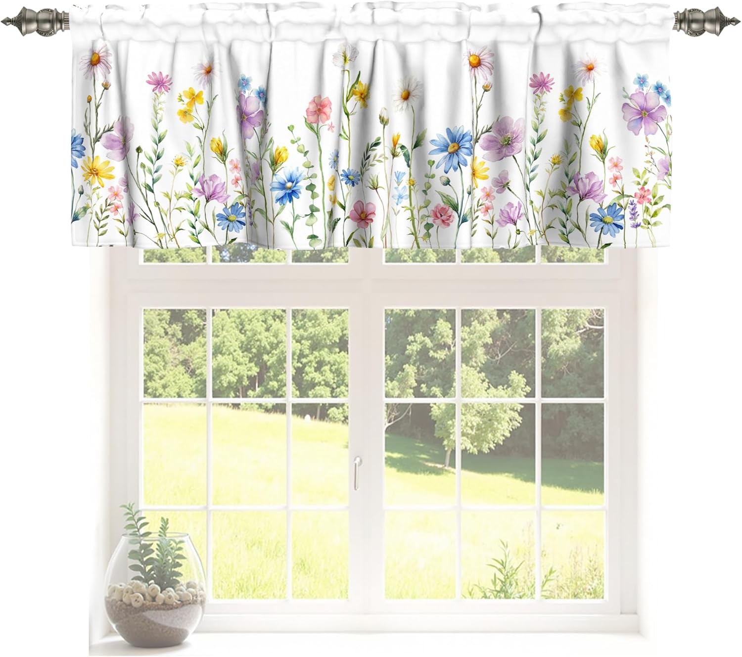 Spring Floral Valances Windows 54″x18″ Watercolor Wildflowers Daisy Flowers