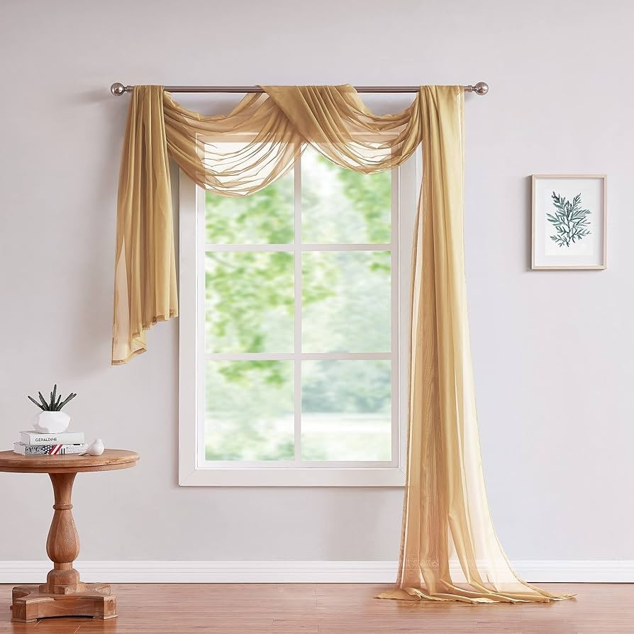 Two Gold Sheer Window Scarves 60″ x 6 yd