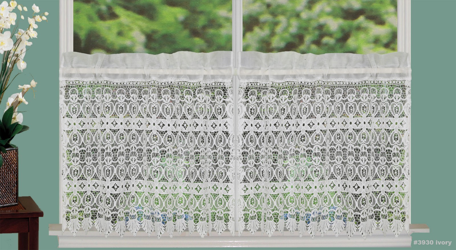 Creative Linens Knitted Lace Kitchen Curtain Valance or 24″ Tiers Ivory