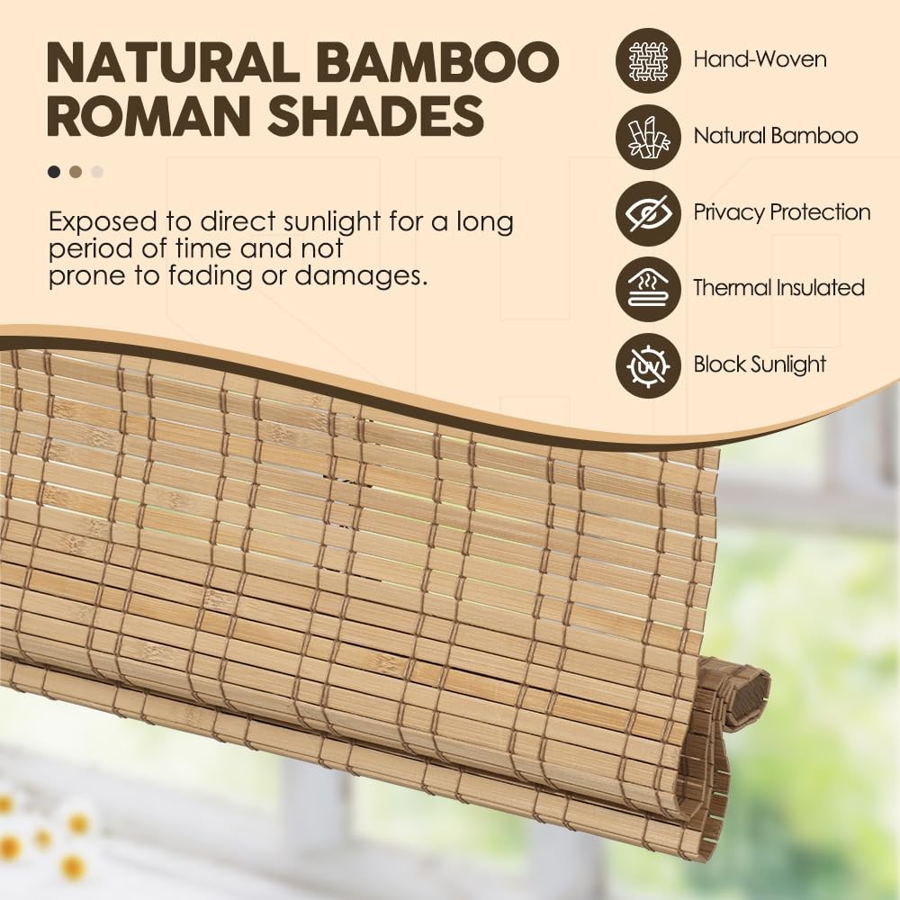 Hidodo Cordless Bamboo Roman Shades Light Filtering Bamboo Shades Blinds Window