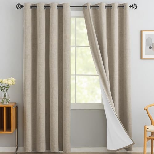 Curtains 100% Blackout 84 Inches 52″W x 84″L (Pack of 2) Natural Linen