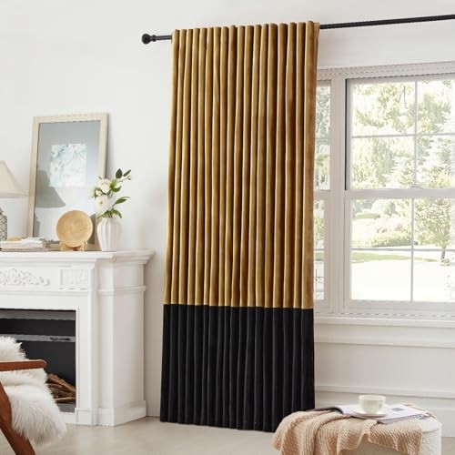Velvet Curtains 84 inches Long for Living 52″W x 84″L (Pack of 2) Gold & Black