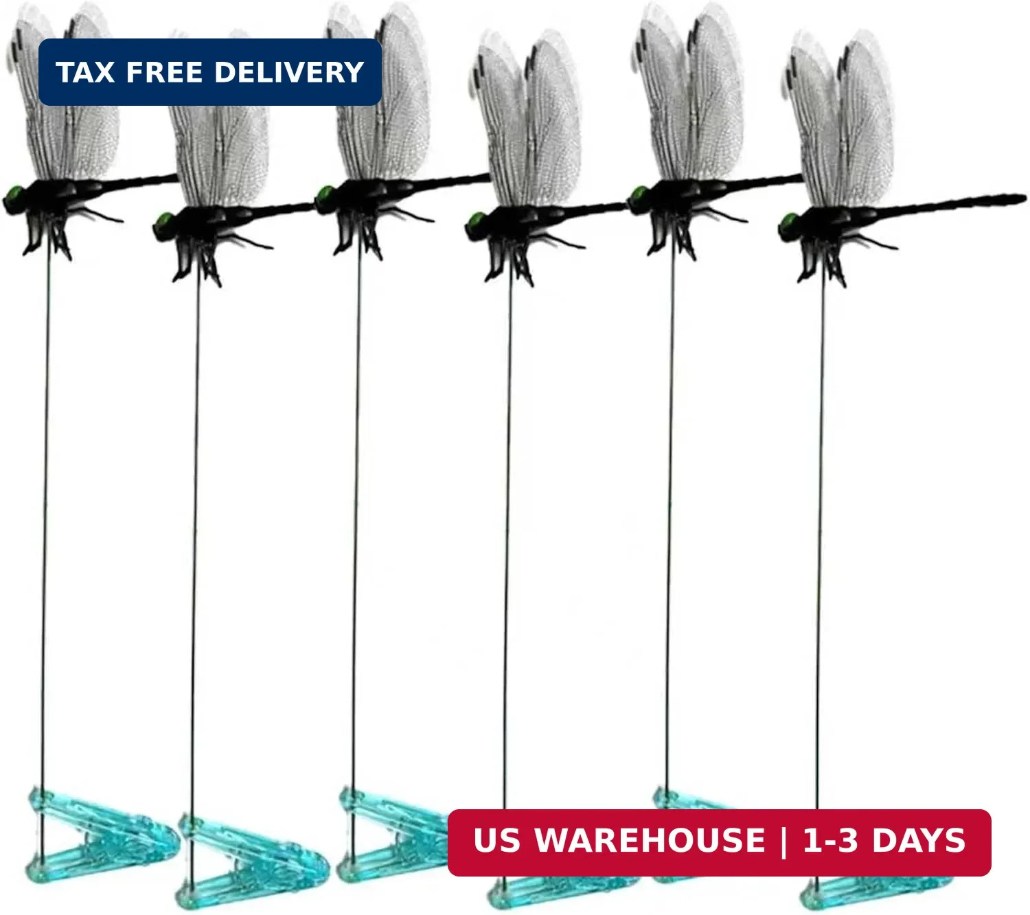 6 PCS Black Dragonfly Clips for Garden Decor, Realistic 3D Black Dragonfly Stake