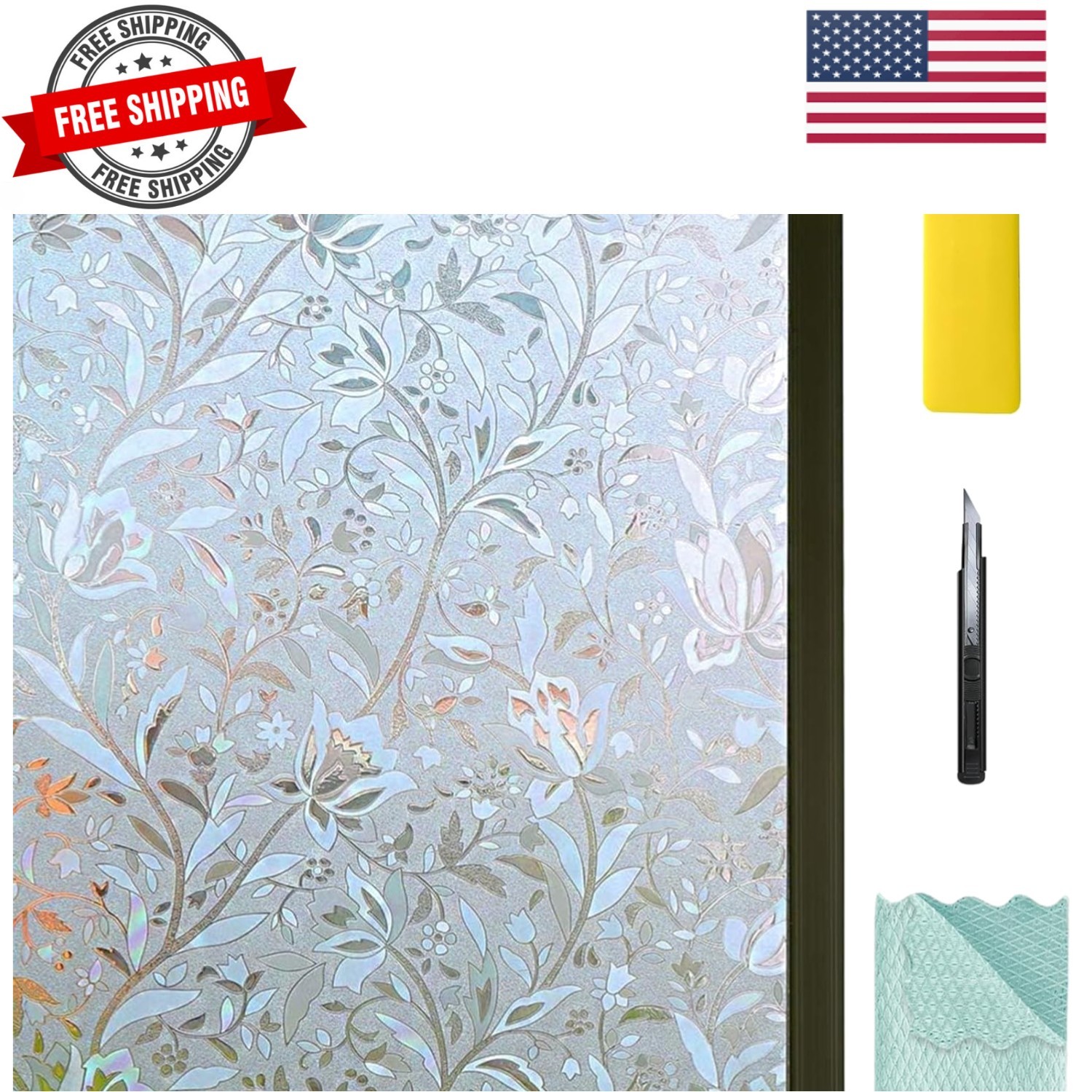 Window Privacy Film, Bathroom Stained Glass Decorative Window Clings, 3D Fros…